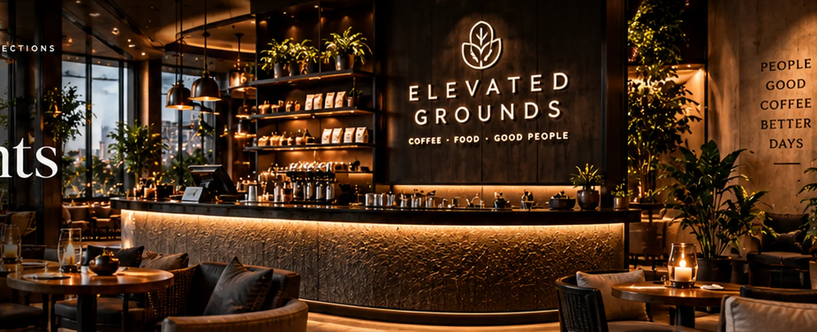 Coffee bar with warm lighting